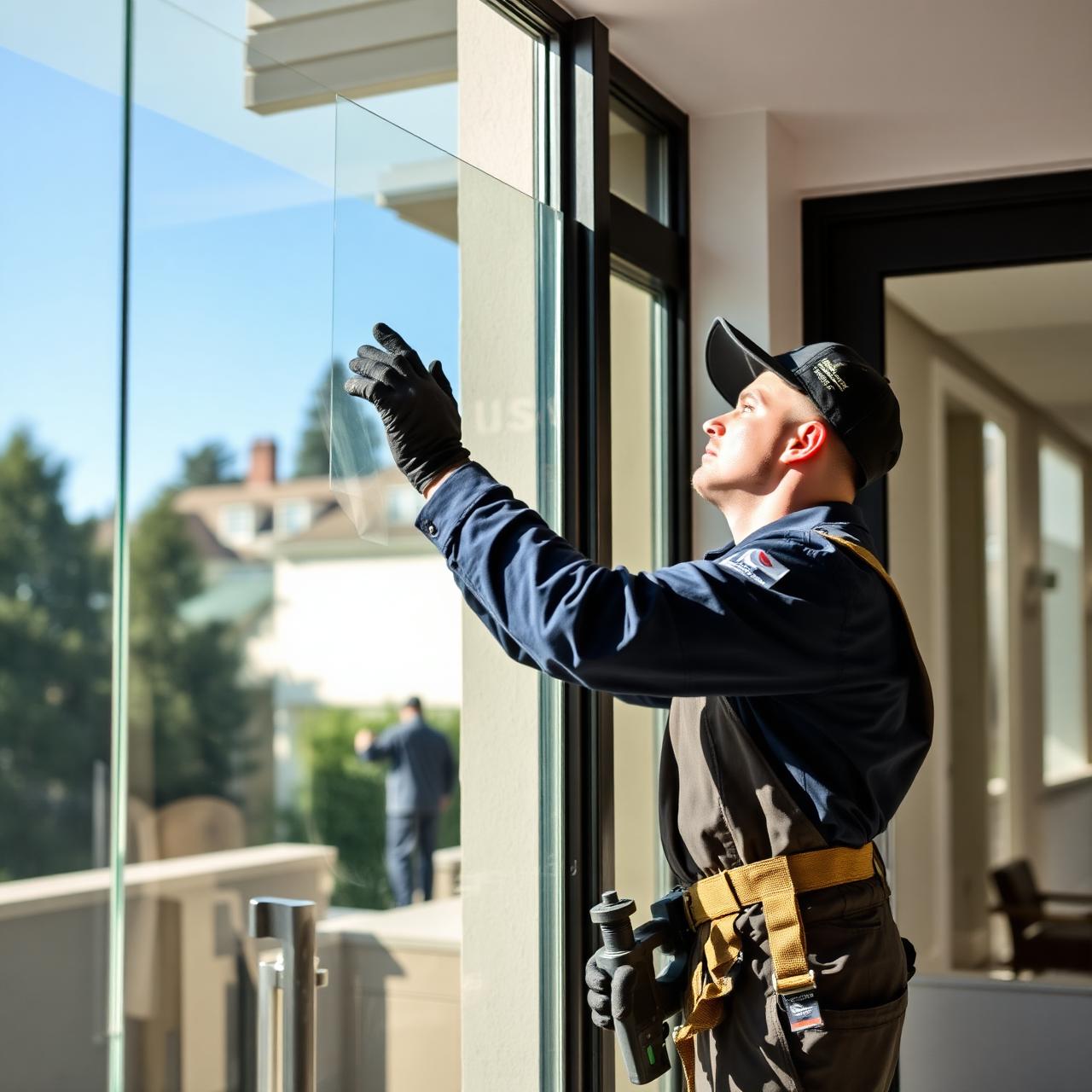 Ocean Country Glass installer measuring a custom glass panel