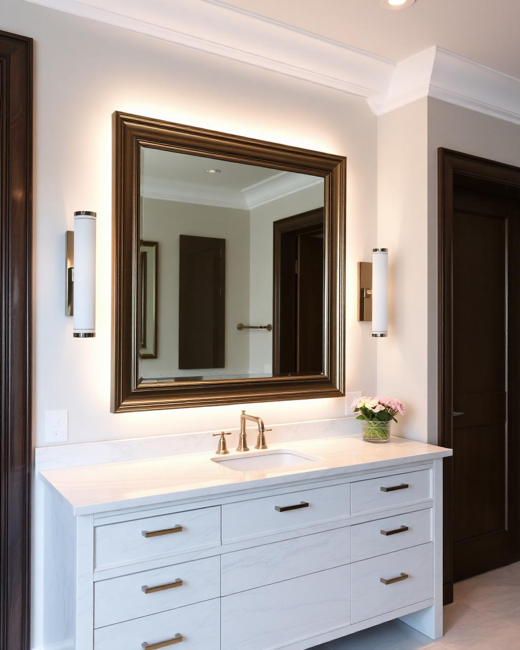 Custom framed bathroom mirror